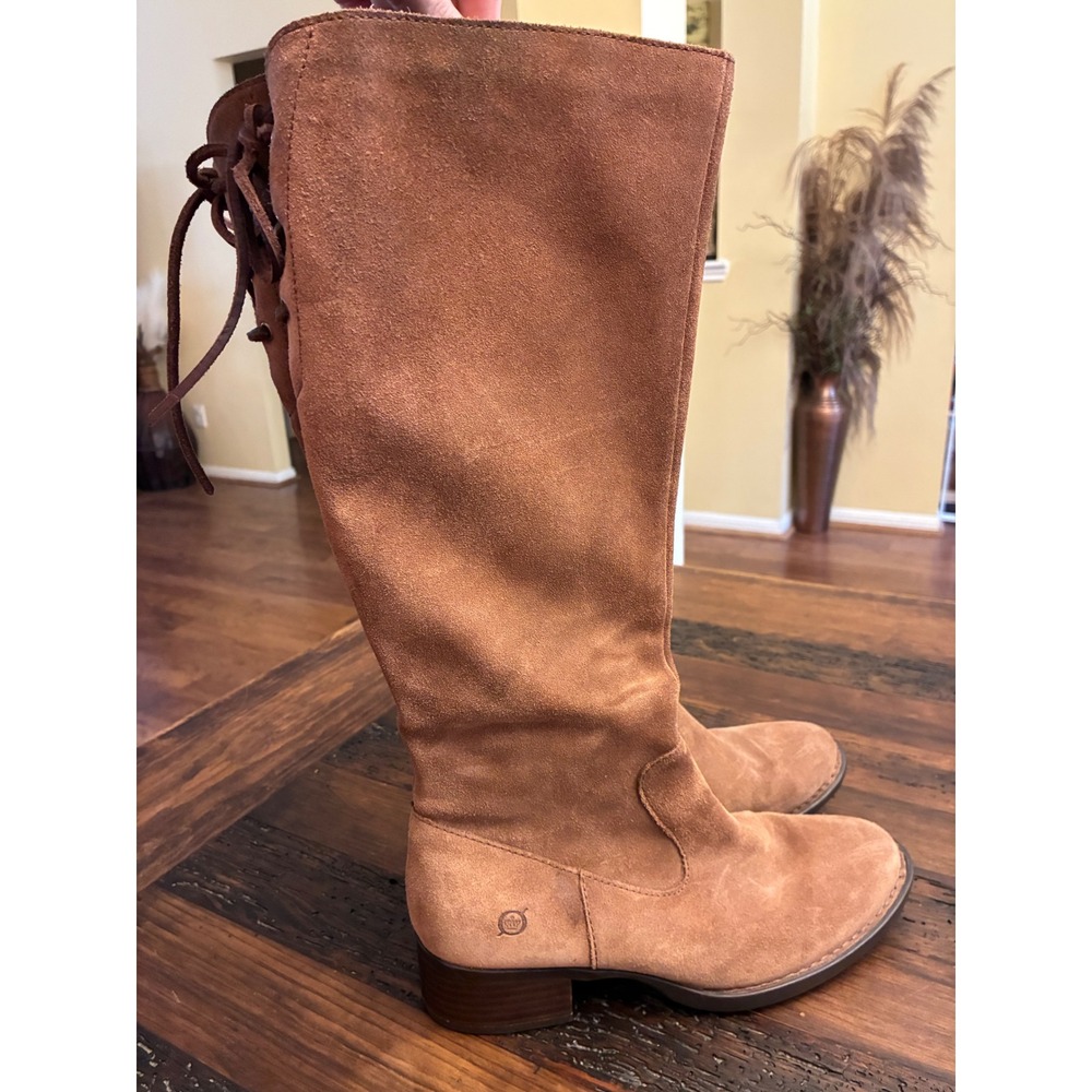 Born Cotto Boots Knee High Suede Low Heel Women's Size 7.5 Tie Up Detail Tall - Picture 2 of 6